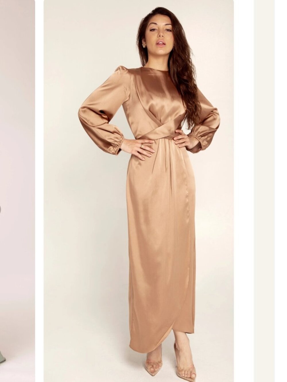 Juliana Satin Wrap Waist Maxi Dress – Caramel